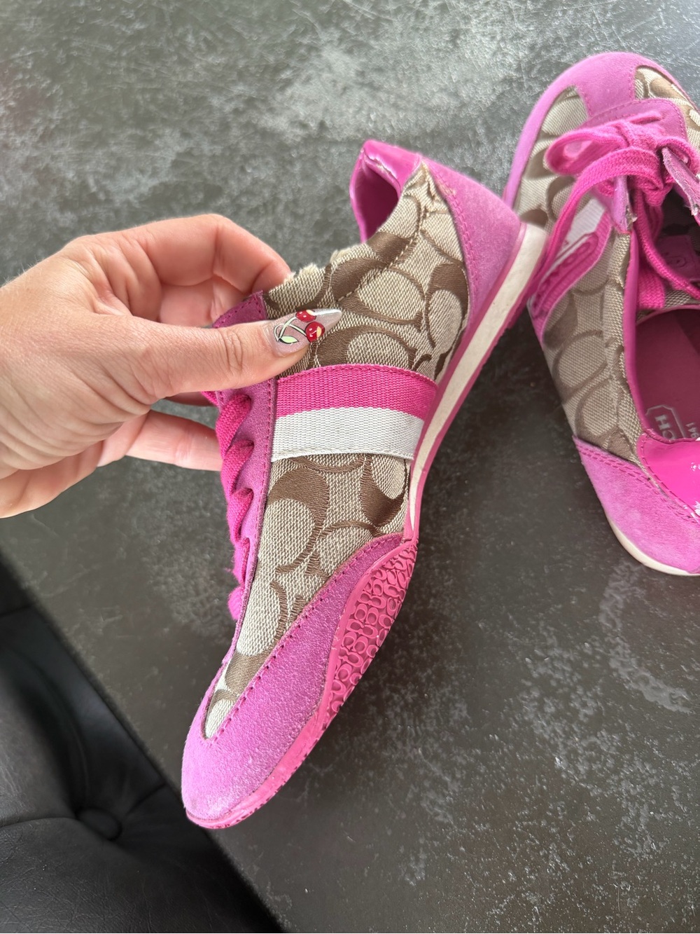 Coach Pink and Brown Signature Canvas Sneakers - Picture 6 of 9